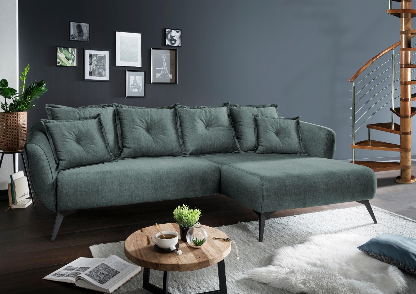Wohnlandschaft Baggio Blau Velours - Blau/Schwarz, MODERN, Holz/Textil (277/162cm) - Livetastic