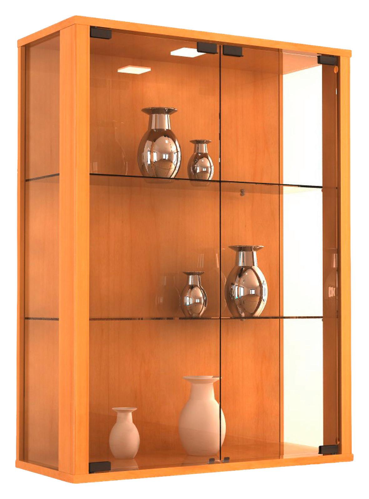 Viseča Vitrina Udina, Barva Bukve, Led - črna/barve bukve, Konvencionalno, umetna masa/steklo (60/80/25cm) - MID.YOU