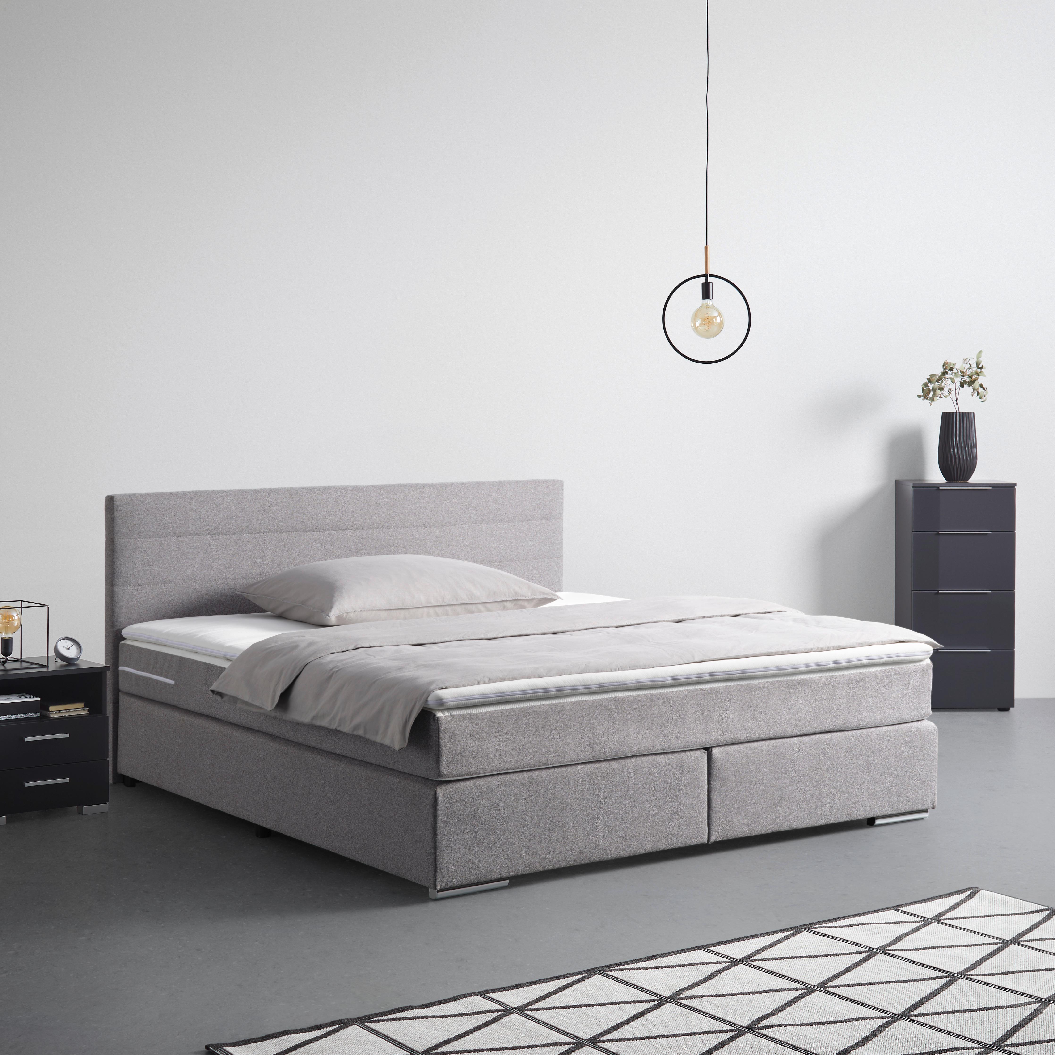 Boxspringbett Palermo in Grau ca. 180x200cm - Chromfarben/Grau, KONVENTIONELL, Kunststoff/Textil (180/200cm) - Based