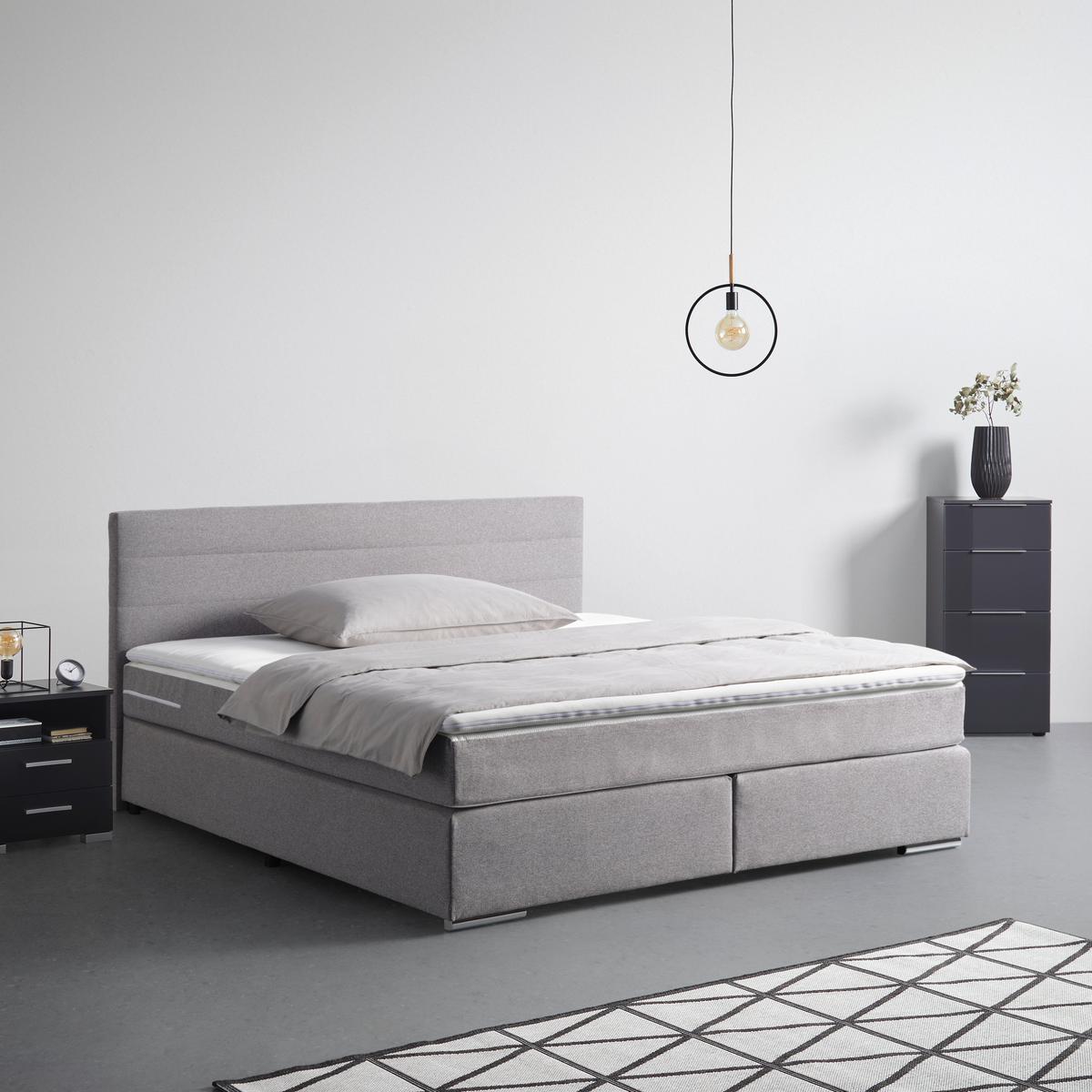 Boxspringbett Palermo in Grau ca. 180x200cm - Chromfarben/Grau, KONVENTIONELL, Kunststoff/Textil (180/200cm) - Based