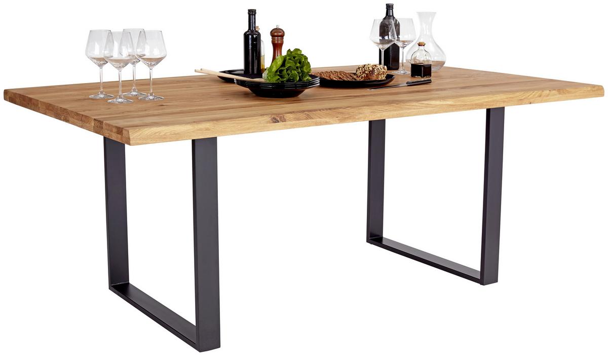 Masă sufragerie Rockford - culoare lemn stejar/negru, Modern, lemn/metal (200/77/100cm)