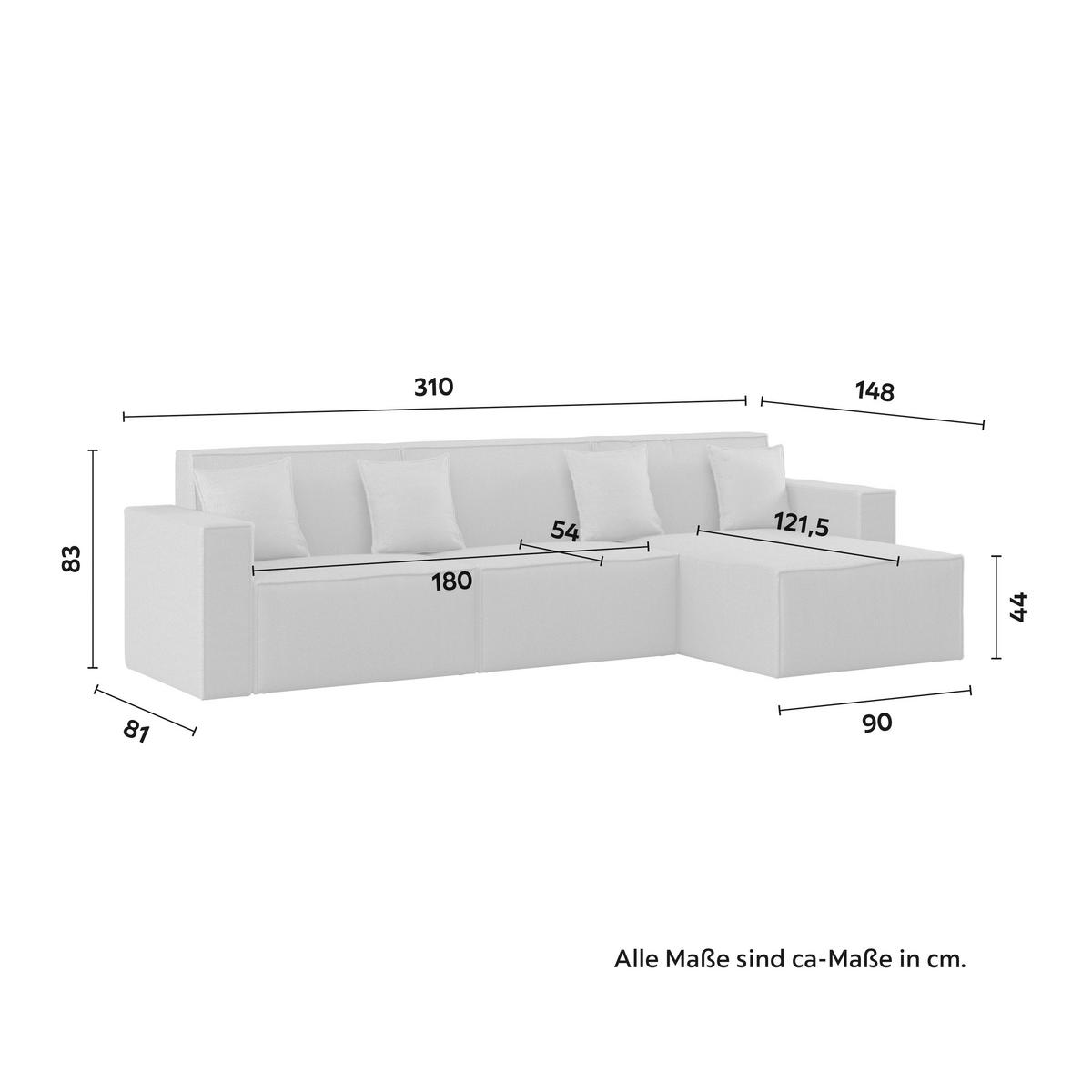 Wohnlandschaft Milo Bouclé Hellgrau - Hellgrau/Schwarz, MODERN, Holz/Holzwerkstoff (310/83/148cm) - Bessagi Home