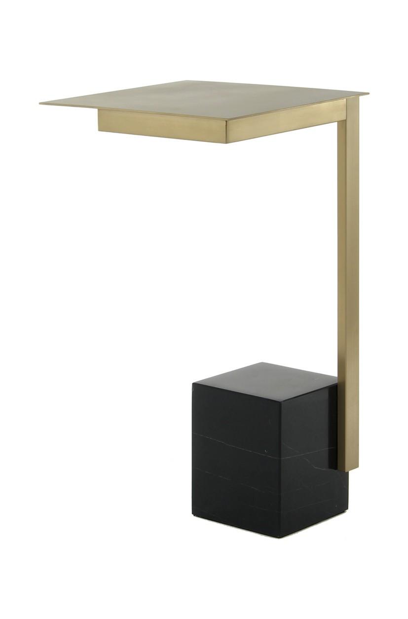Beistelltisch Beistelltisch Oscar 200schwarz - Weiss/Goldfarben, Design, Glas/Stein (30/56/30cm) - Kayoom