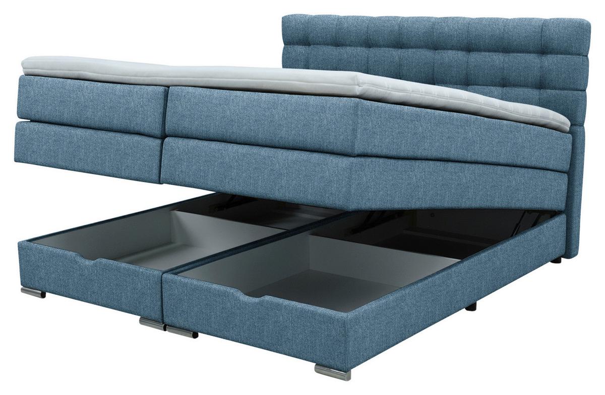 Boxspringbett London Blau ca. 160x200cm - Blau/Chromfarben, MODERN, Holz/Holzwerkstoff (160/200cm) - Premium Living