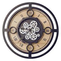 Wanduhr Max Schwarz/Eiche Ø ca. 57cm - Eichefarben/Silberfarben, Basics, Holz/Kunststoff (57cm)