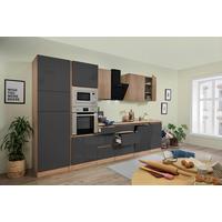 Küchenzeile Premium m. Geräte Grau/Eiche B: ca. 345 cm - Eichefarben/Grau, Basics, Holzwerkstoff (345cm) - Respekta
