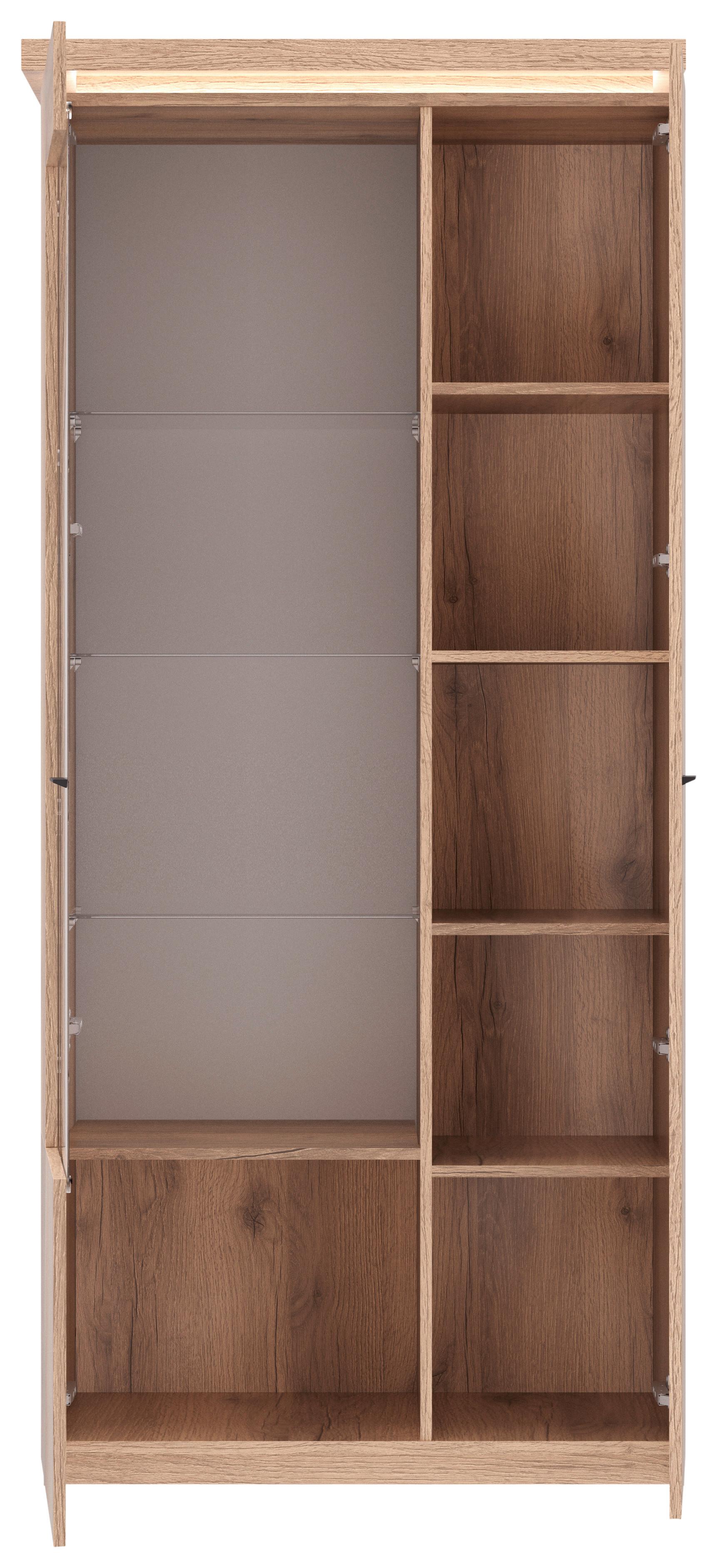 Vitrina Vancouver, Hrast, Led Osvetlitev - barve hrasta/antracit, Moderno, kovina/steklo (88/198/38cm) - Mömax