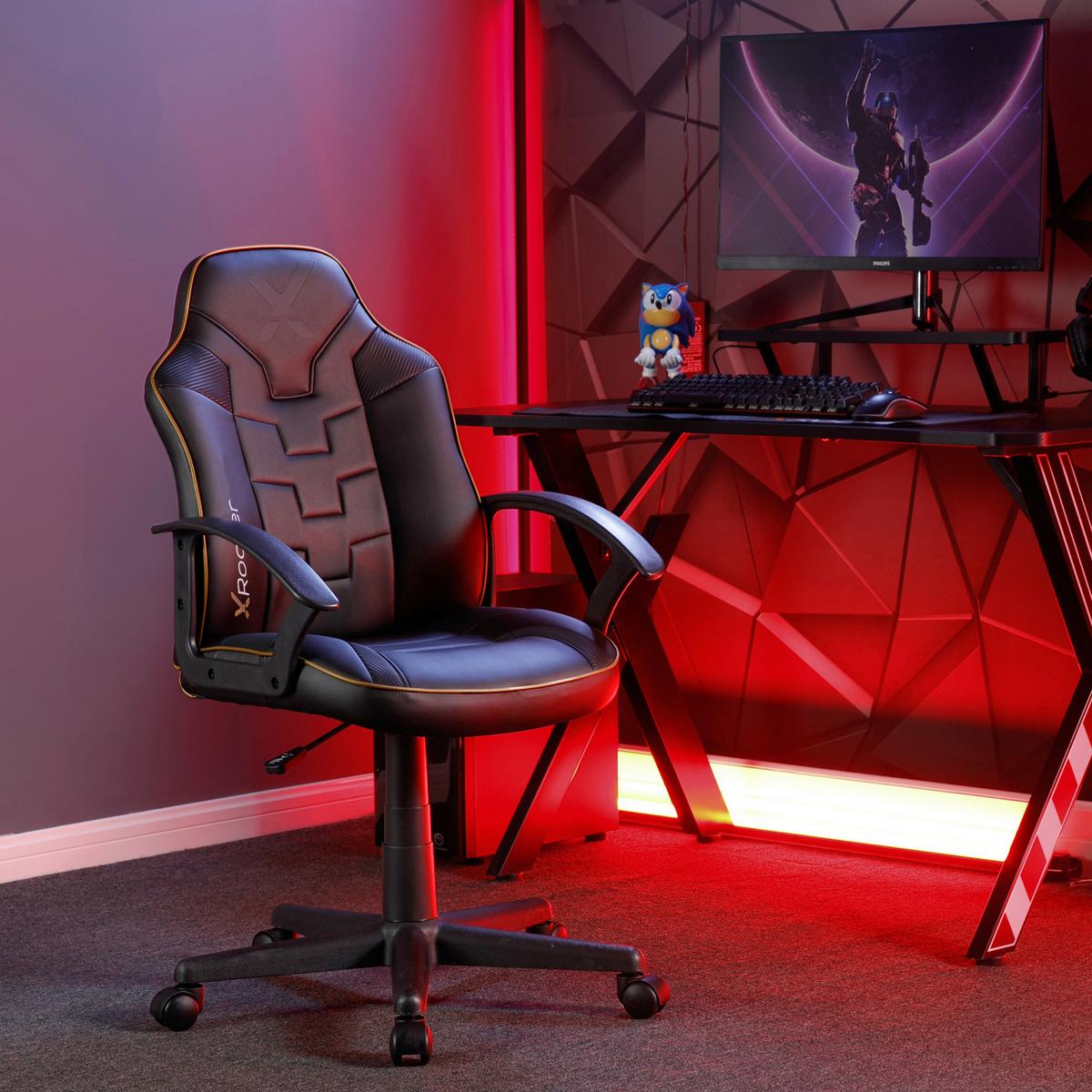 Gamingsessel Saturn ca. 57,5x 107,5x44 cm Schwarz - Goldfarben/Schwarz, MODERN, Textil (57,5/107,5/44cm) - X Rocker