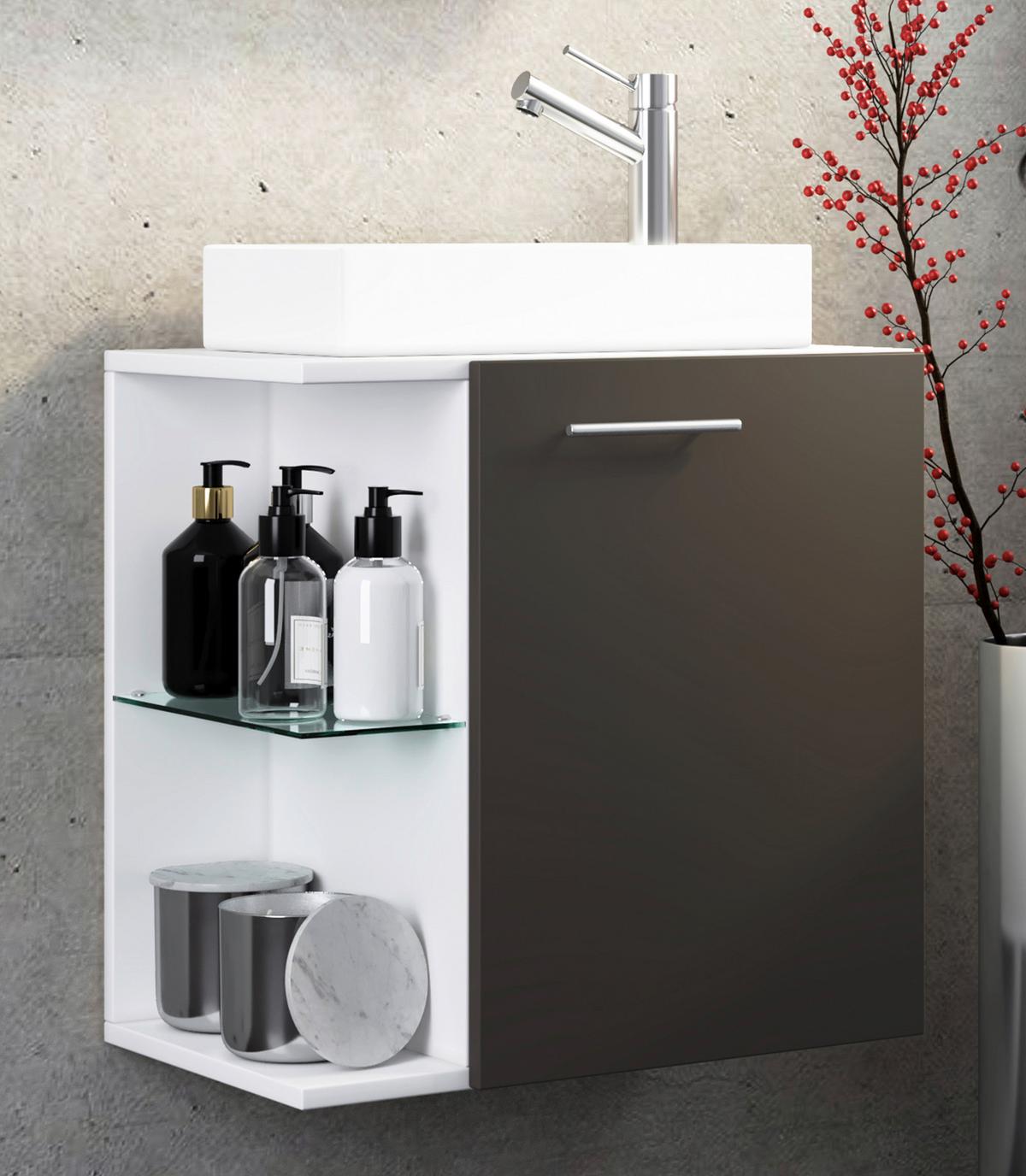 MEUBLE-LAVABO HAUSA - Weiss/Anthrazit, Modern, Glas/Keramik (52cm) - MID.YOU