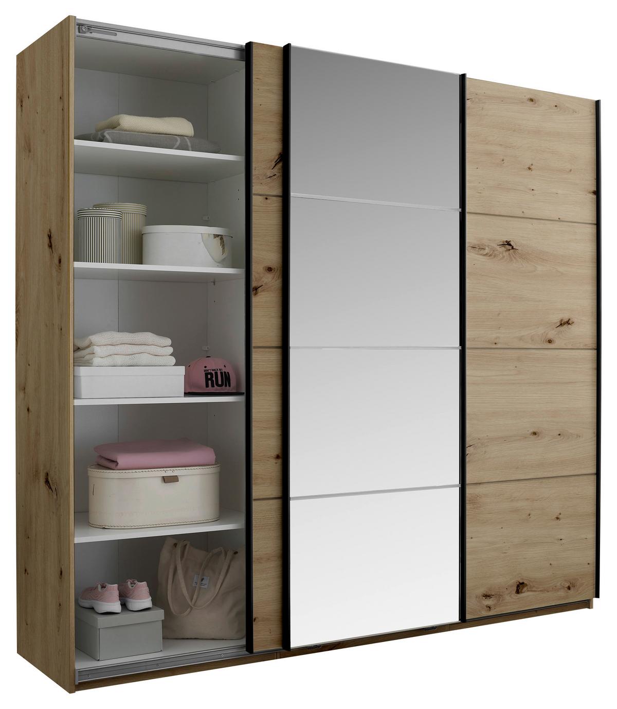 Dulap cu uși culisante CARANO - stejar Artisan, Konventionell, sticlă/material pe bază de lemn (215/204/63cm) - Modern Living