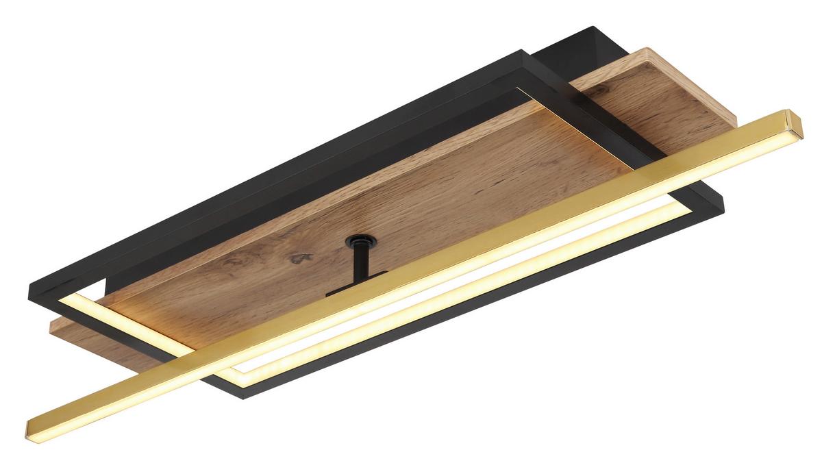 LED-DECKENLEUCHTE 67296D - Dunkelbraun/Messingfarben, Design, Holzwerkstoff/Kunststoff (60,5/20/9cm) - Globo