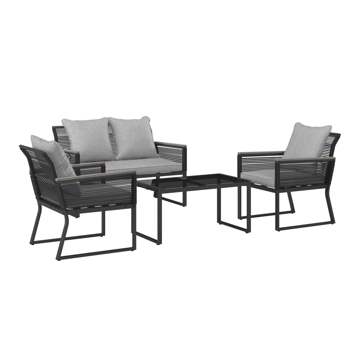 Loungegarnitur Paulina Hellgr. Metall/Textil - Hellgrau/Schwarz, Modern, Glas/Kunststoff (106/74/70,5cm) - Bessagi Garden