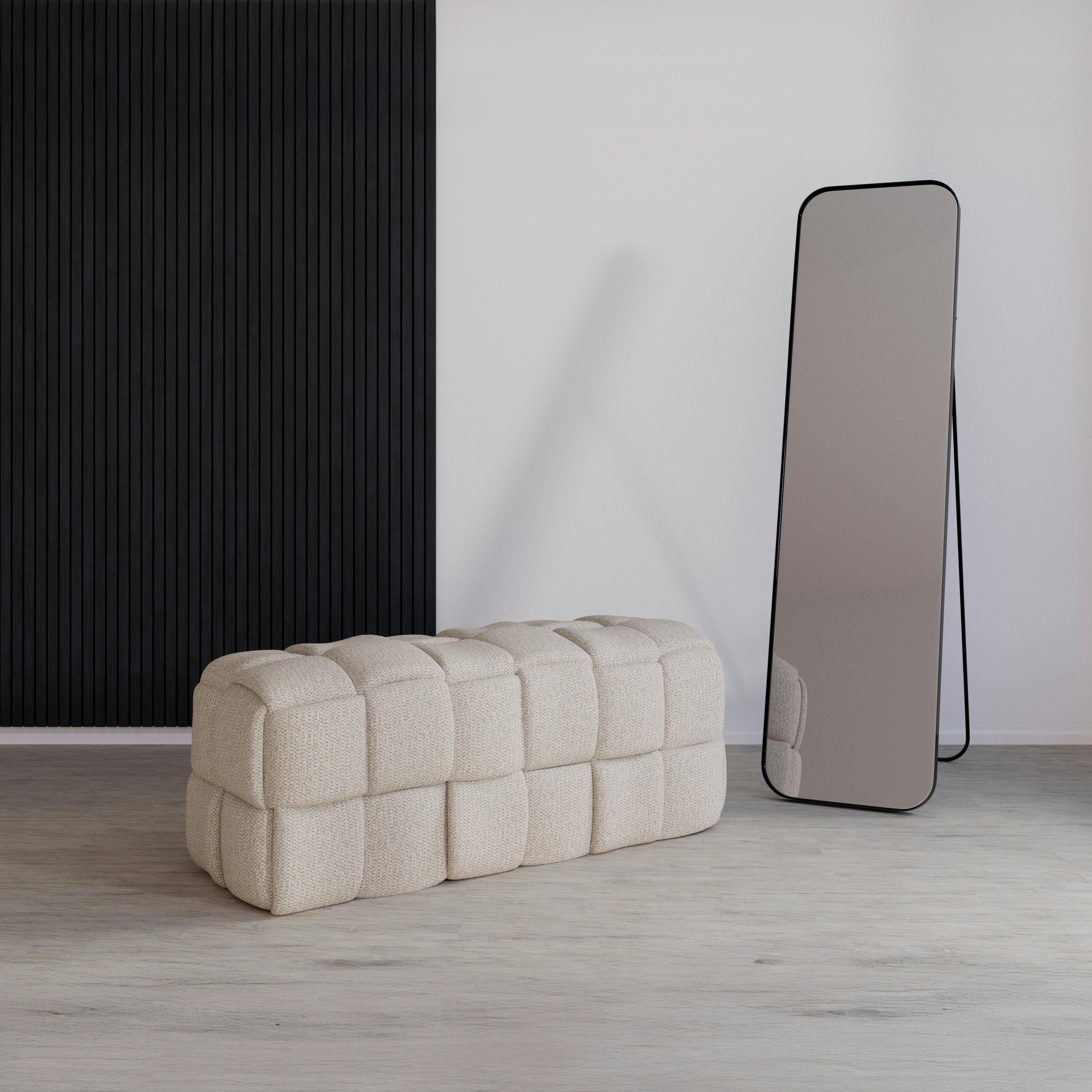 Bettbank Ella Bouclé Beige - Creme/Schwarz, MODERN, Holz/Kunststoff (110/45/45cm) - Bessagi Home