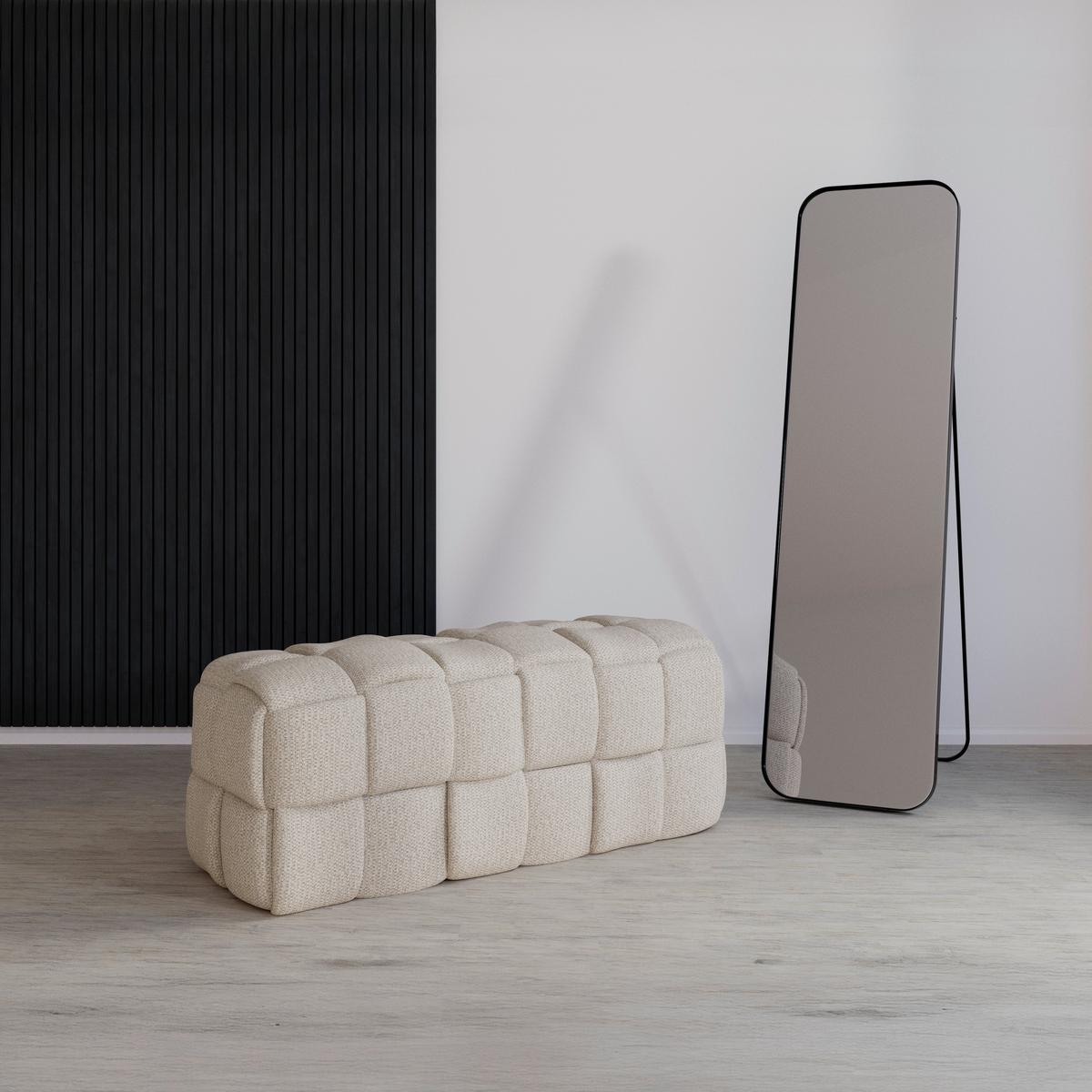 Bettbank Ella Bouclé Beige - Creme/Schwarz, MODERN, Holz/Kunststoff (110/45/45cm) - Bessagi Home