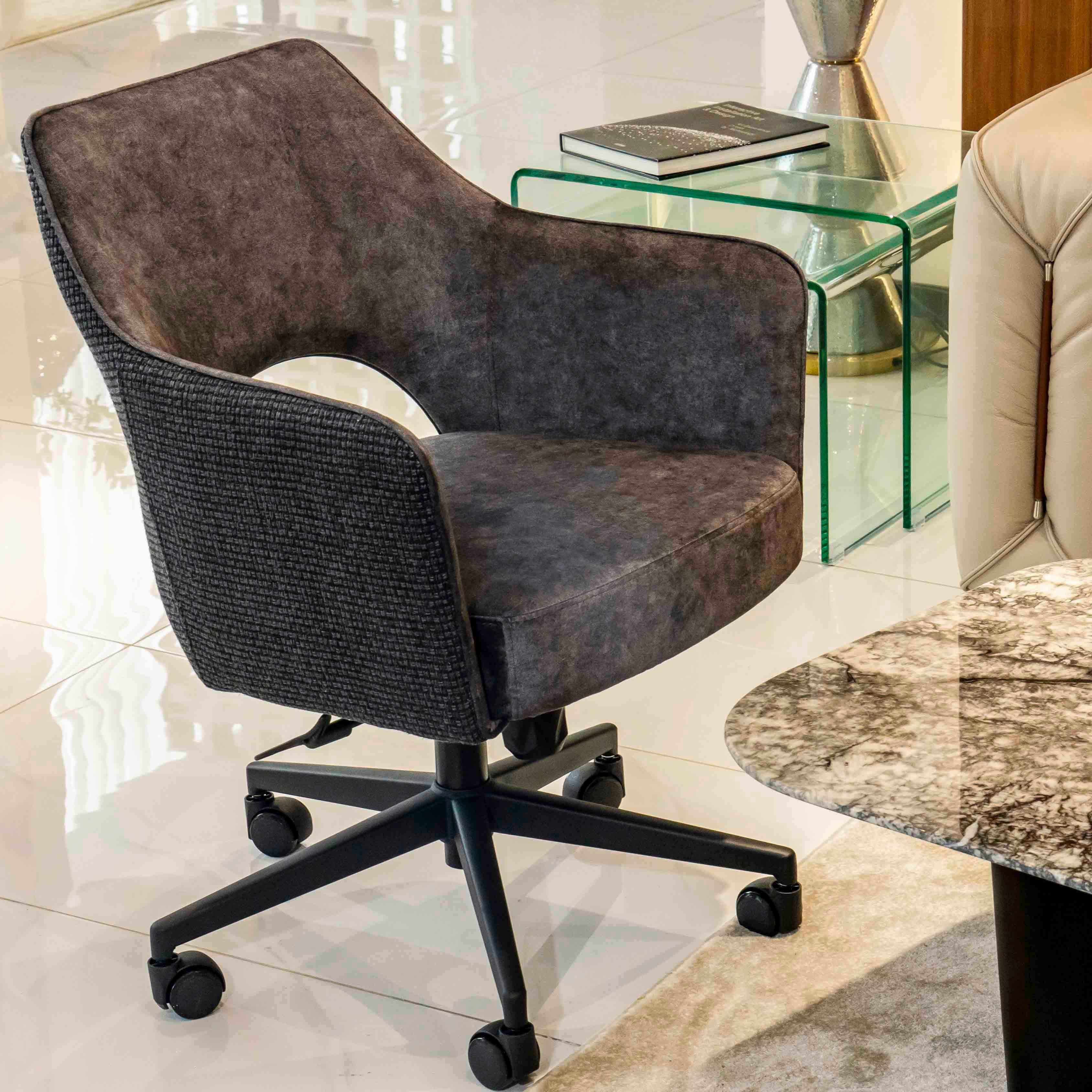 SNURRSTOL VALLETTA - svart/antracit, Klassisk, metall/textil (63/82-88/61cm) - Premium Living