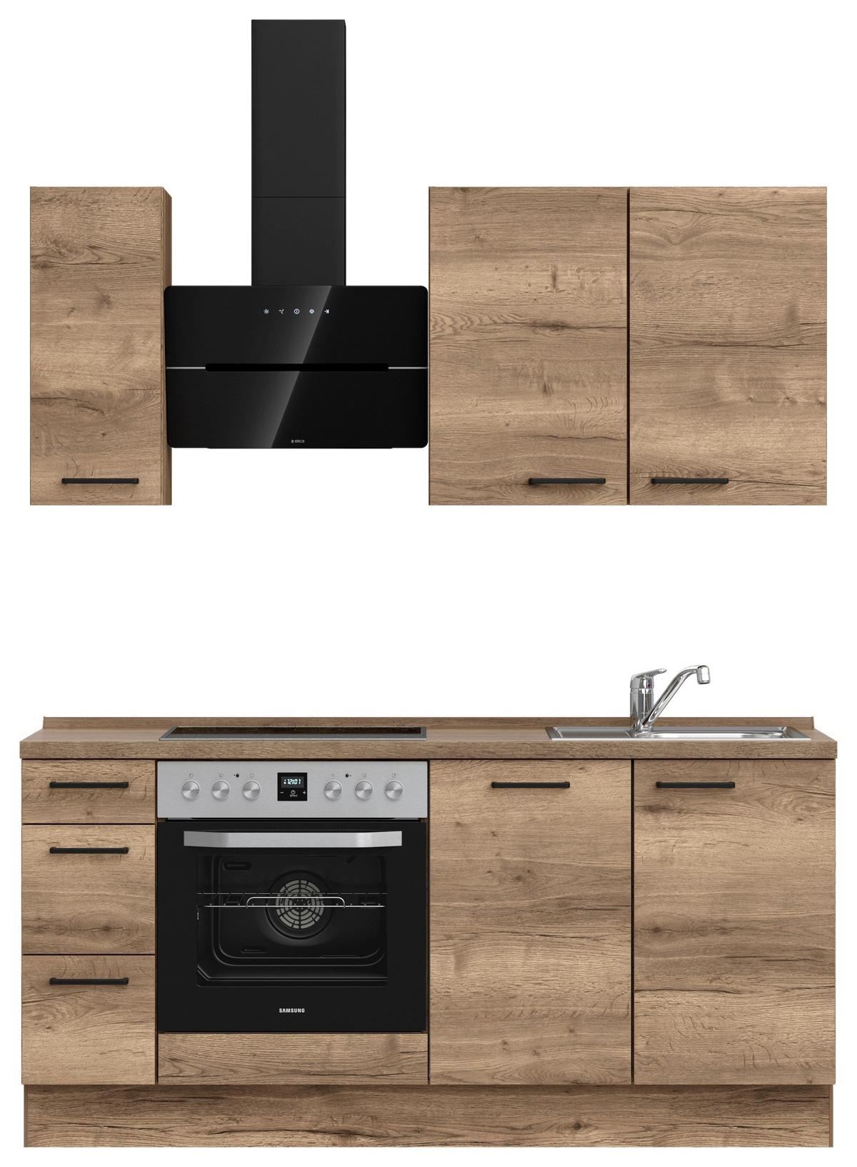 Küchenblock Structura High m. Geräten Eiche dunkel - Eiche dunkel/Schwarz, MODERN, Holzwerkstoff/Metall (180cm) - Nobilia