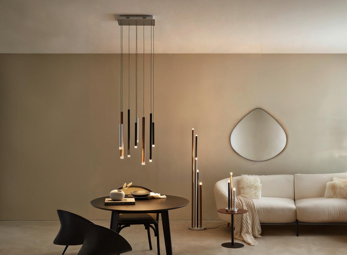 LAMPA WISZĄCA LED G93763/20 CEMBALO - czarny/kolor aluminiowy, Design, tworzywo sztuczne/metal (40/25/180cm)