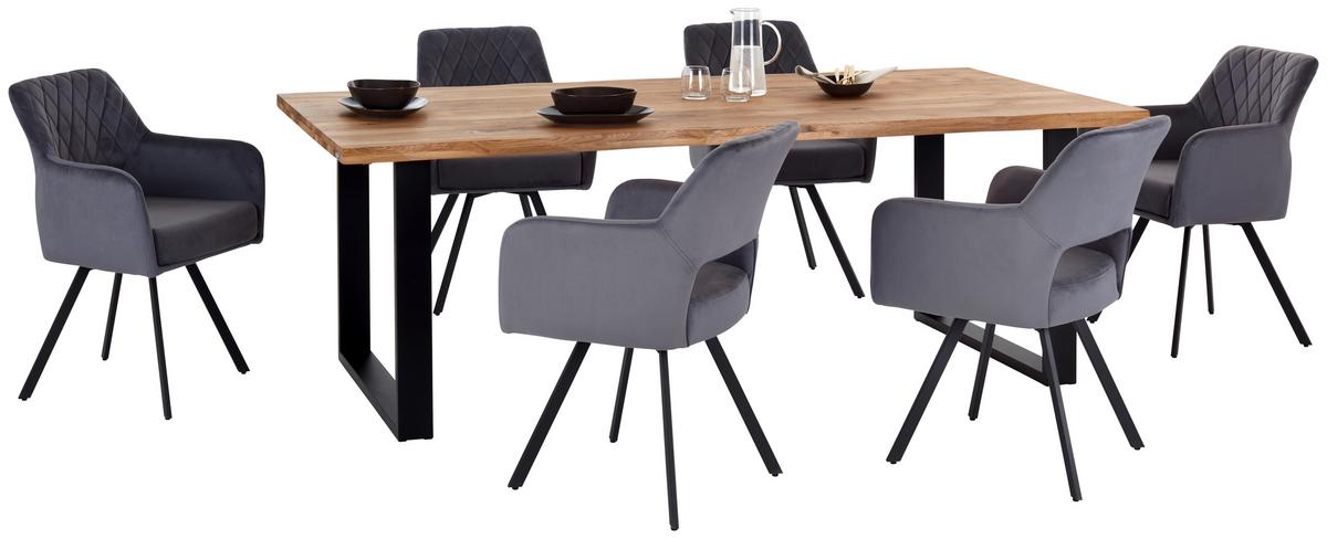 Jedilna Miza Wood, Hrast, Masivno, 220x100 - črna/naravne barve, Konvencionalno, kovina/les (220/75/100cm) - James Wood