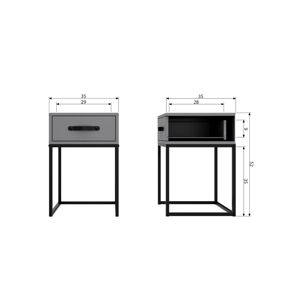 Nachttisch Morris Grau/Schwarz - Schwarz/Grau, Design, Leder/Holz (35/35/52cm) - Livetastic