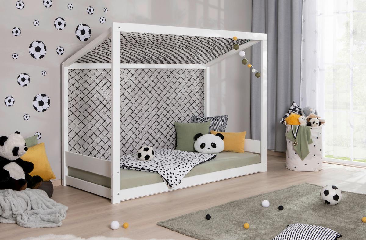 Postelja Soccer, 90x200cm, 1x Letveno Dno, 1x Vzmetnica - bela/naravne barve, Moderno, tekstil/les (90/200cm) - MID.YOU