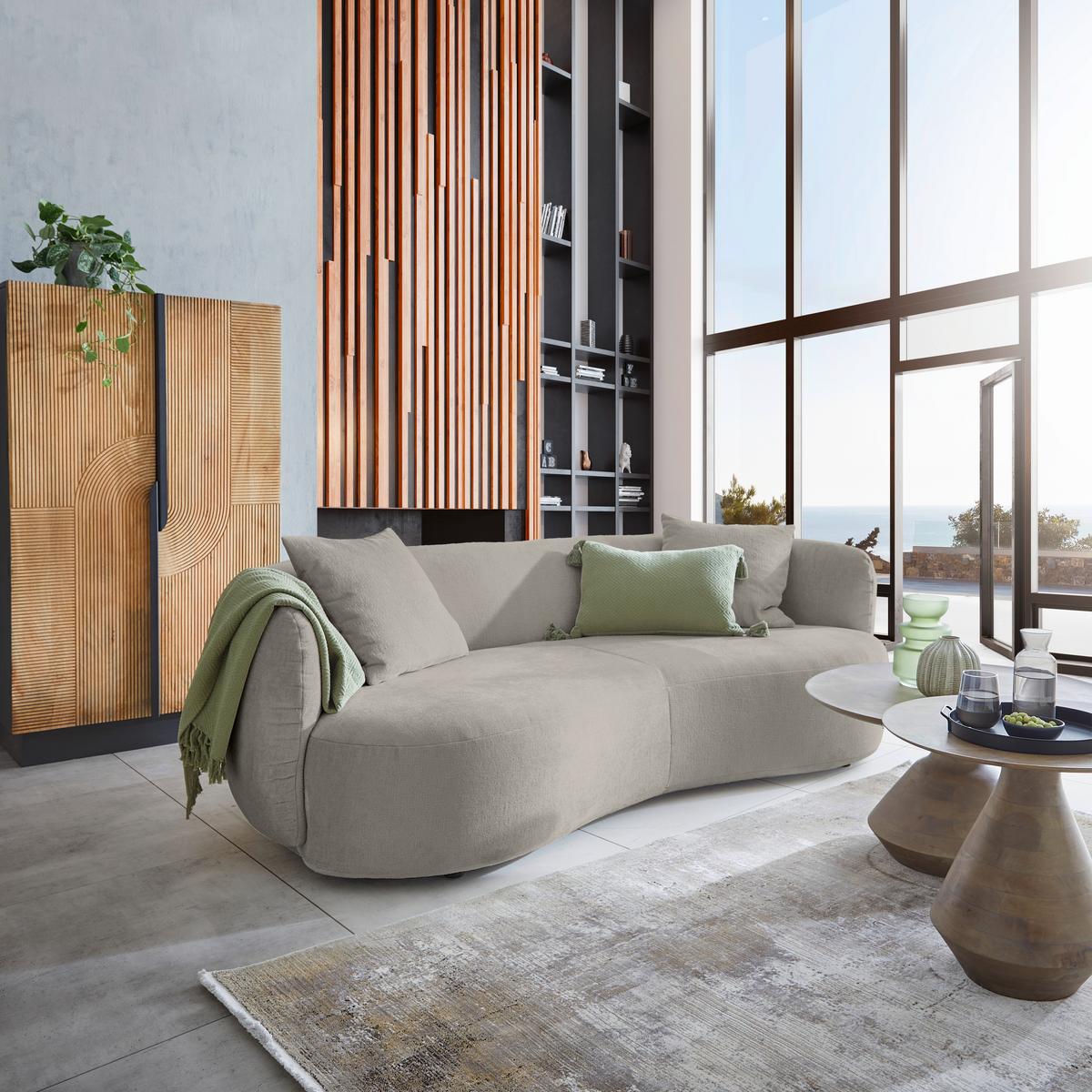 Bigsofa Runde Form, Inkl. 2 Kissen - Schwarz/Braun, Modern, Kunststoff/Textil (235/72/110cm) - Premium Living