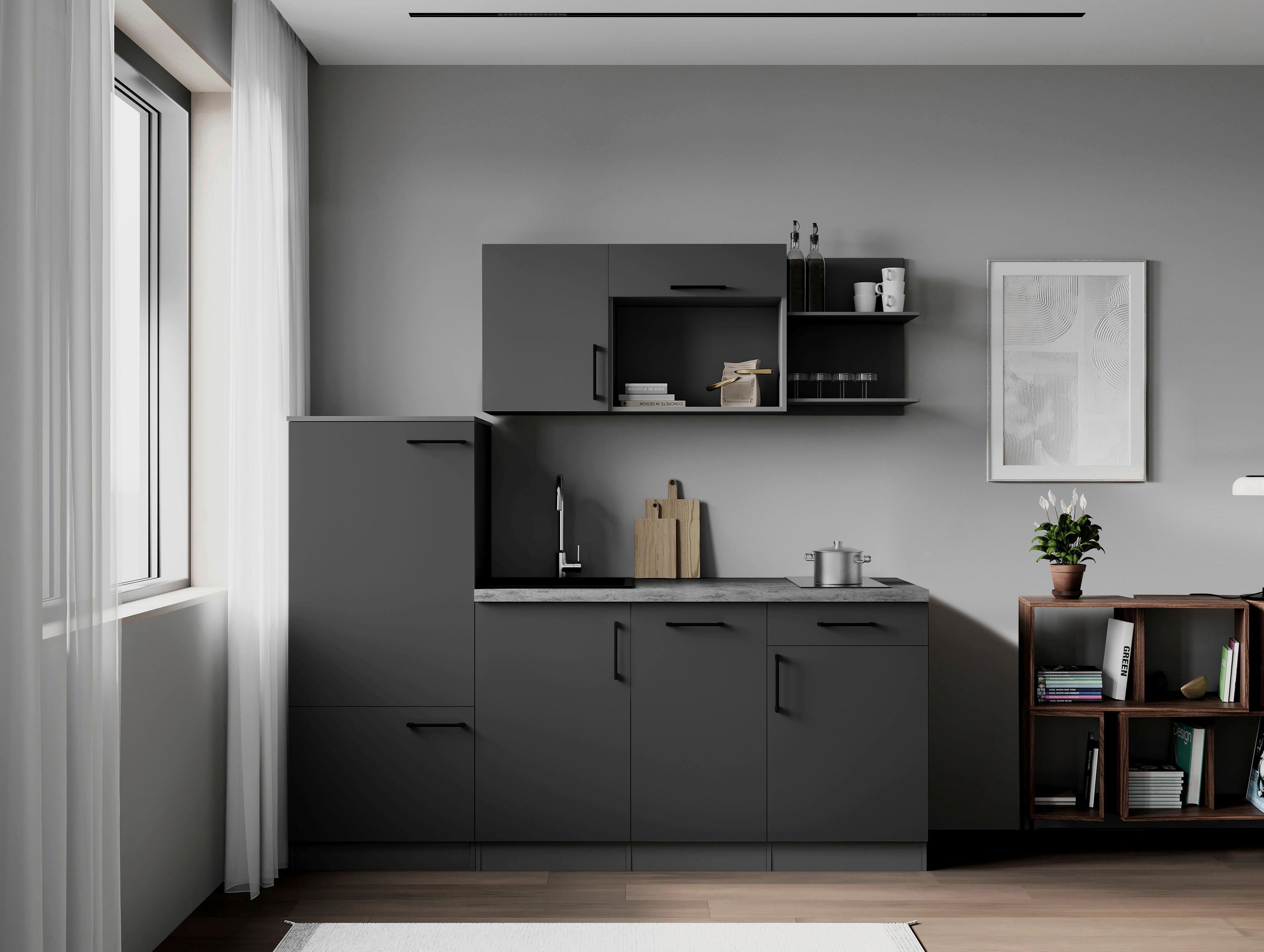 Küchenblock Oliver m. Geräten Grau - Grau, Trend, Holzwerkstoff/Metall (205cm) - Respekta