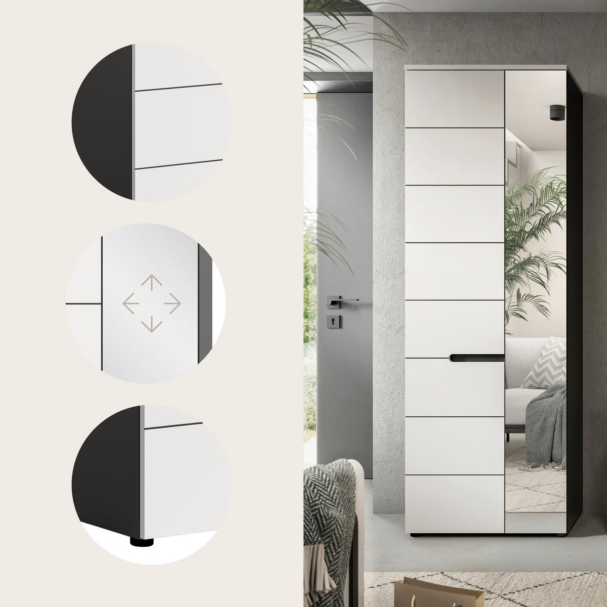 Garderobna Omara Canu, Bela, Siva - siva/bela, Design, leseni material (65/190/37cm) - Livetastic