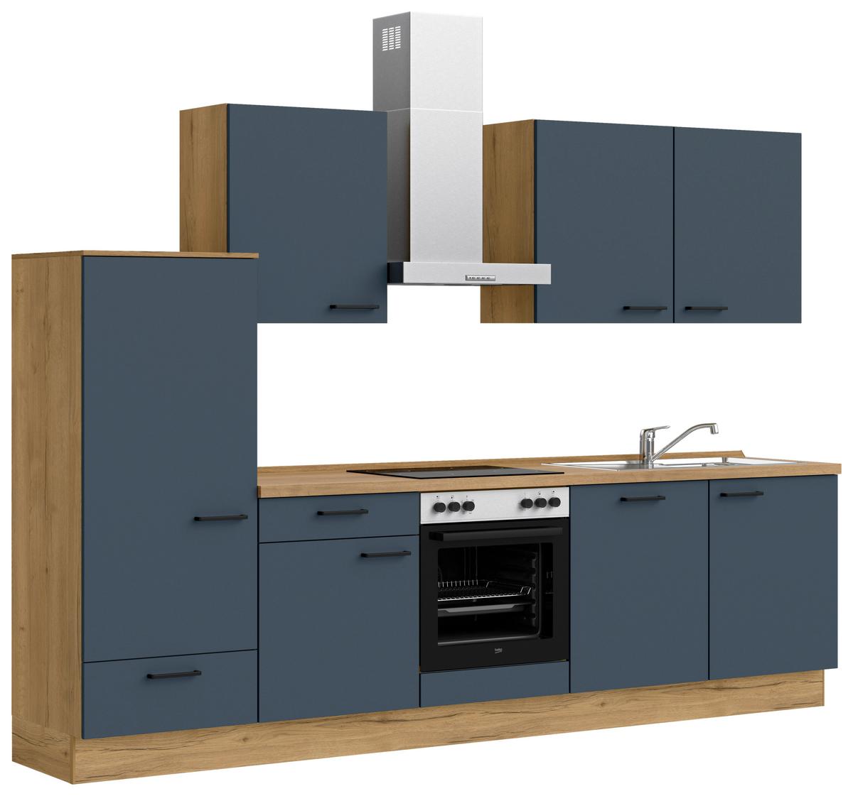 Küchenblock Easytouch Low m. Geräten Dunkelblau - Eichefarben/Schwarz, MODERN, Holzwerkstoff/Metall (300cm) - Nobilia