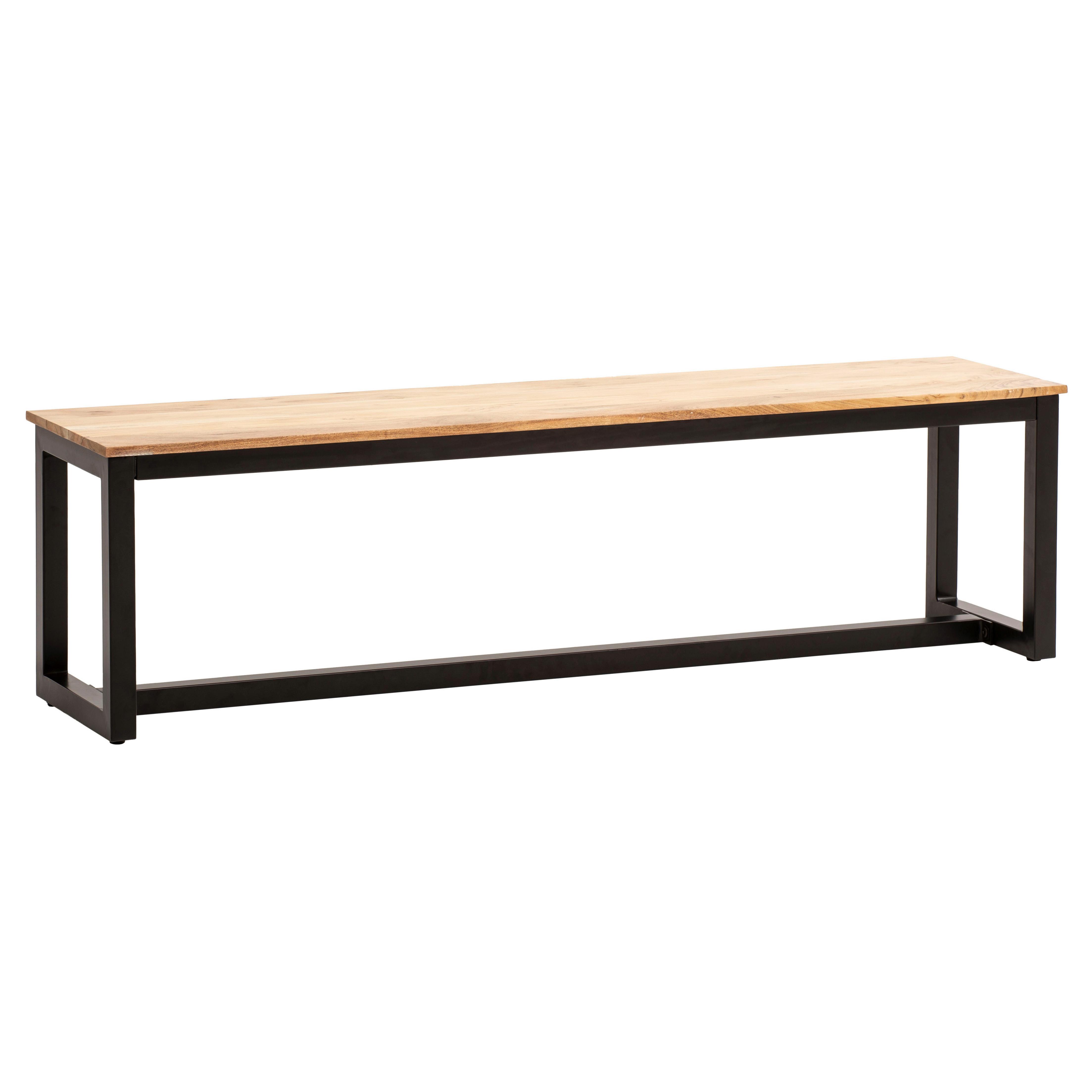 Sitzbank Echtholz/Schwarz - Schwarz/Akaziefarben, Design, Holz/Metall (120/45/40cm) - MID.YOU