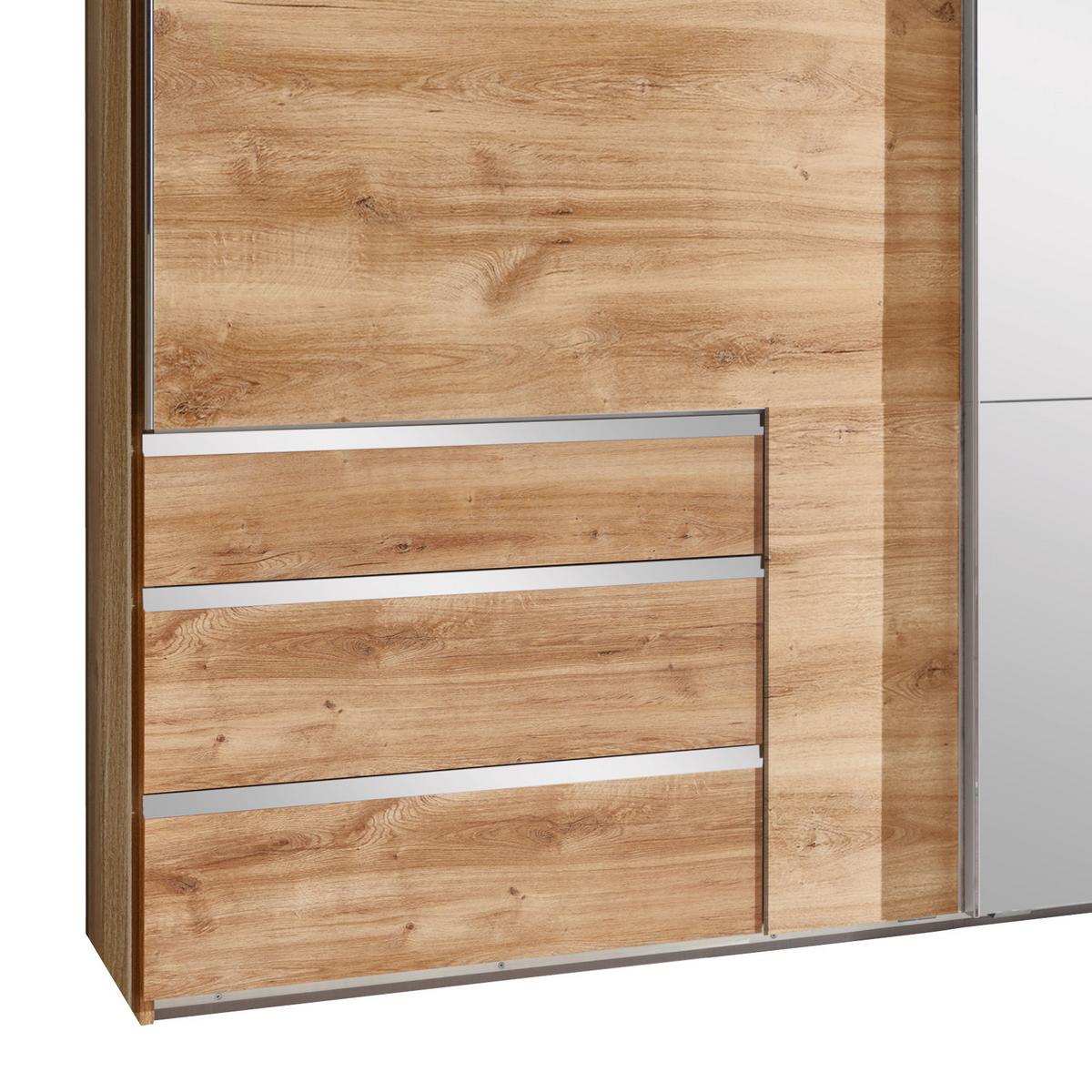 Ormar S Kliznim Vratima Level - boje hrasta/boje kroma, Moderno, staklo/drvni materijal (250/216/65cm) - Modern Living