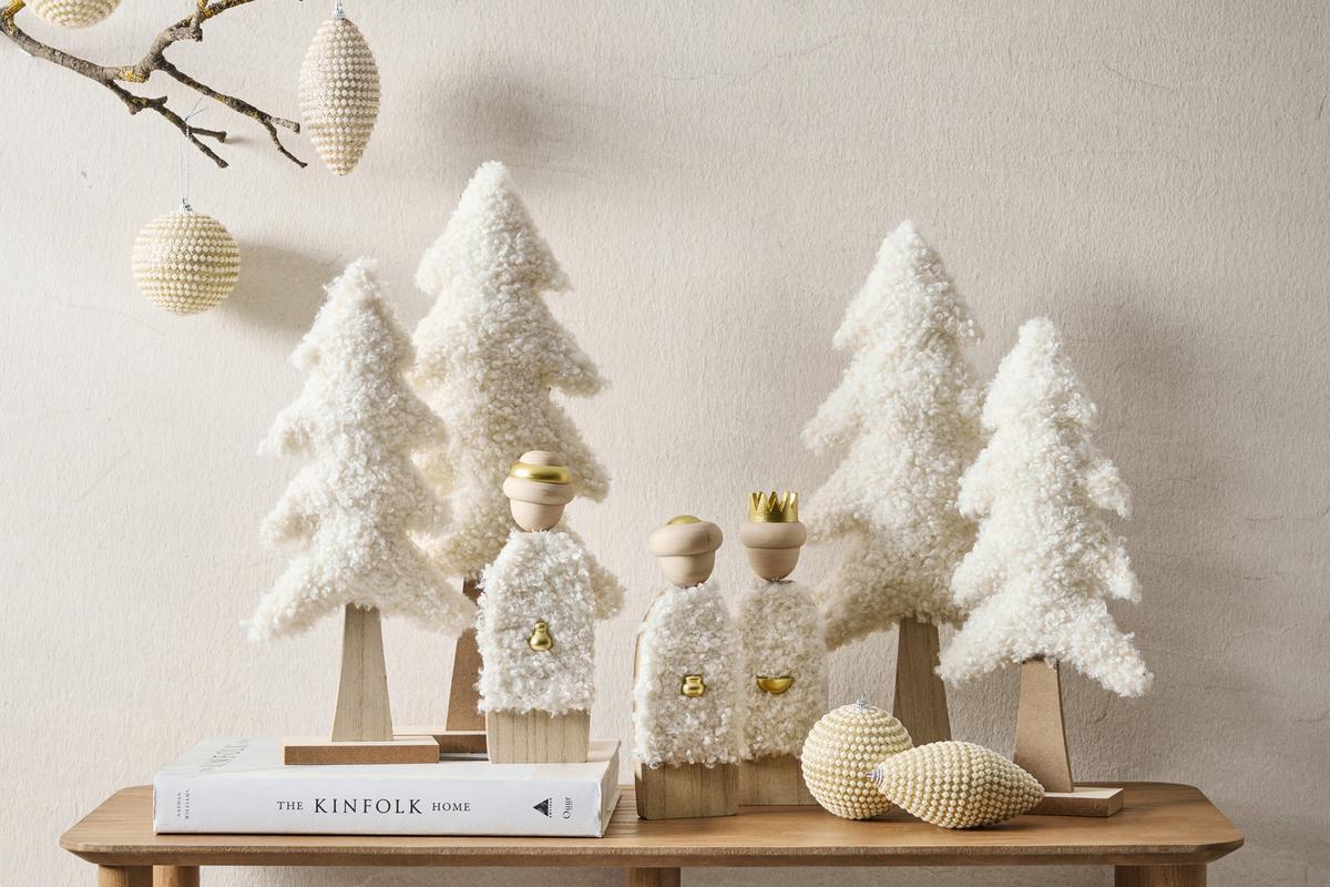 Dekobaum Amelie Naturfarben/Weiß ca. 33cm - Naturfarben/Weiß, KONVENTIONELL, Holzwerkstoff/Textil (16/33/5cm) - Mömax