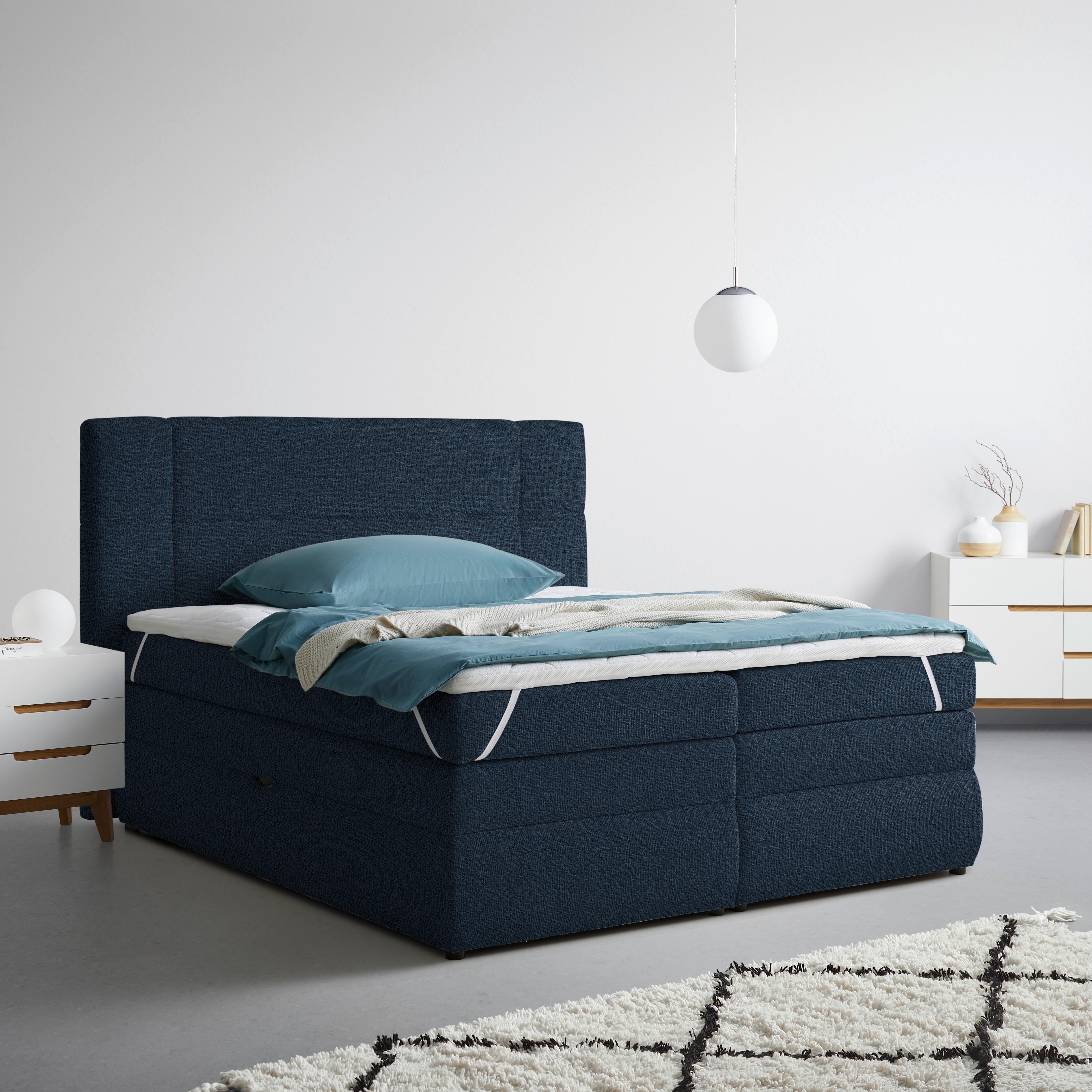 Boxspringbett Palace Dunkelblau ca. 180x200cm - Dunkelblau, KONVENTIONELL, Kunststoff/Textil (180/200cm) - Premium Living
