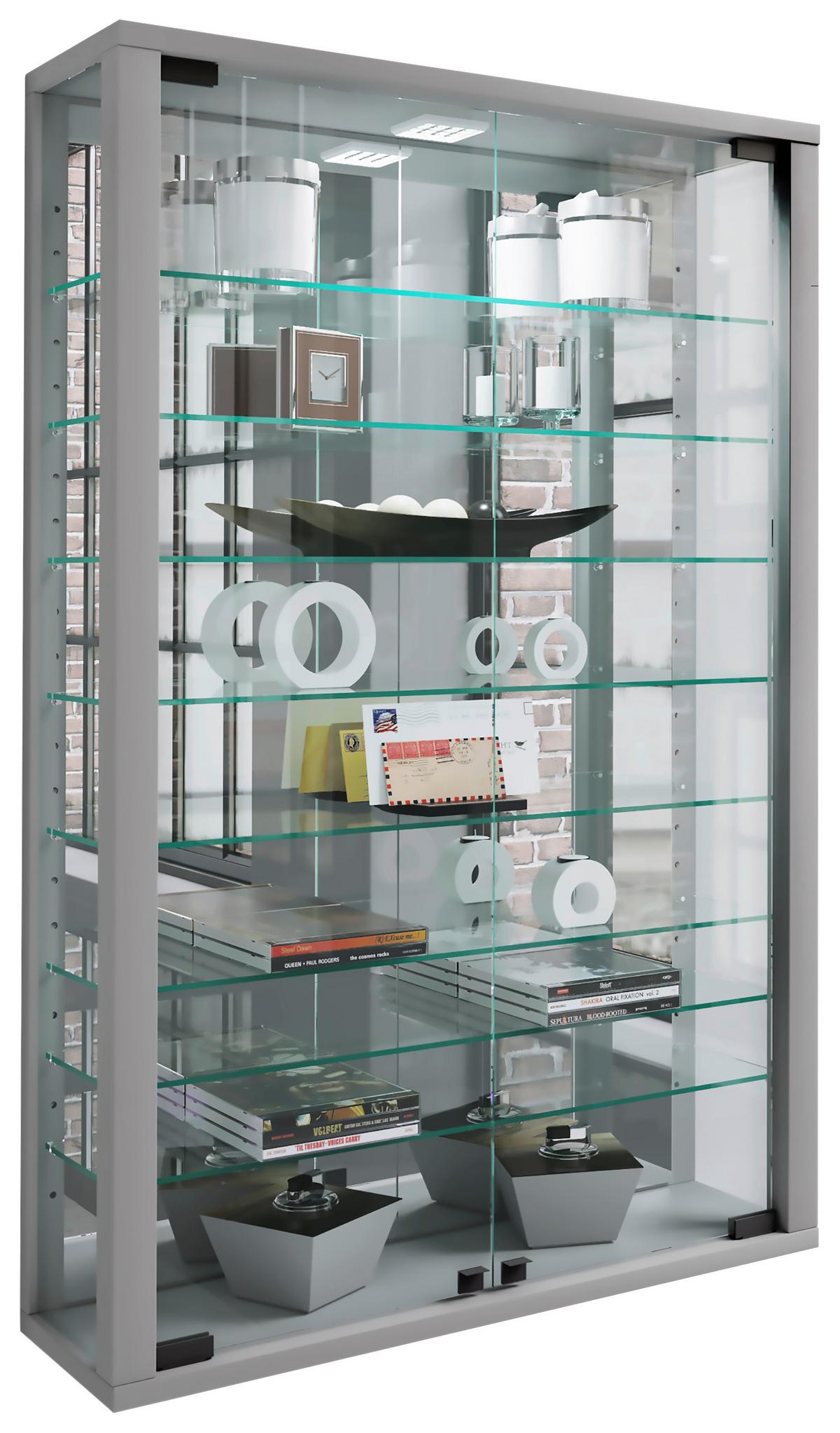 Hängevitrine Vitrosa ca. 59x91x18 cm Silberfarben - Silberfarben/Schwarz, MODERN, Glas/Holzwerkstoff (59/91,3/18cm) - MID.YOU