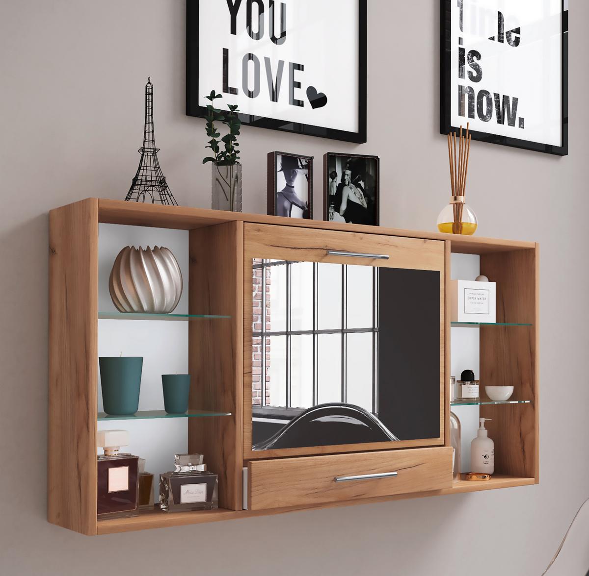 Wandregal Teala ca. 115 cm Honigeiche - Honigeiche/Alufarben, MODERN, Glas/Holzwerkstoff (115cm) - MID.YOU