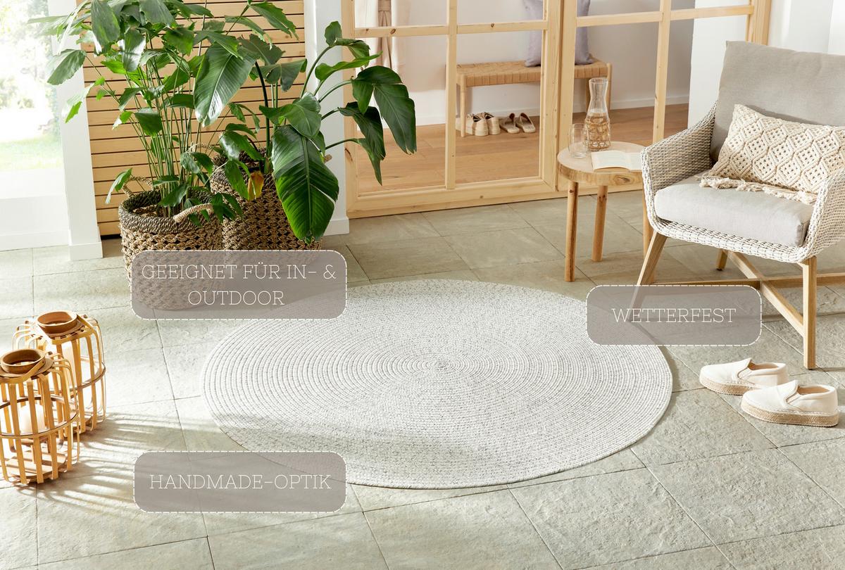 Outdoorteppich Trenzado Creme Ø ca. 150cm - Multicolor/Creme, Design, Kunststoff (150cm)