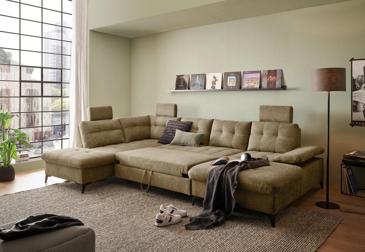 Wohnlandschaft Durban U ca. 218x324x170 cm Terracotta - Sandfarben/Schwarz, KONVENTIONELL, Kunststoff/Textil (218/324/170cm) - MID.YOU