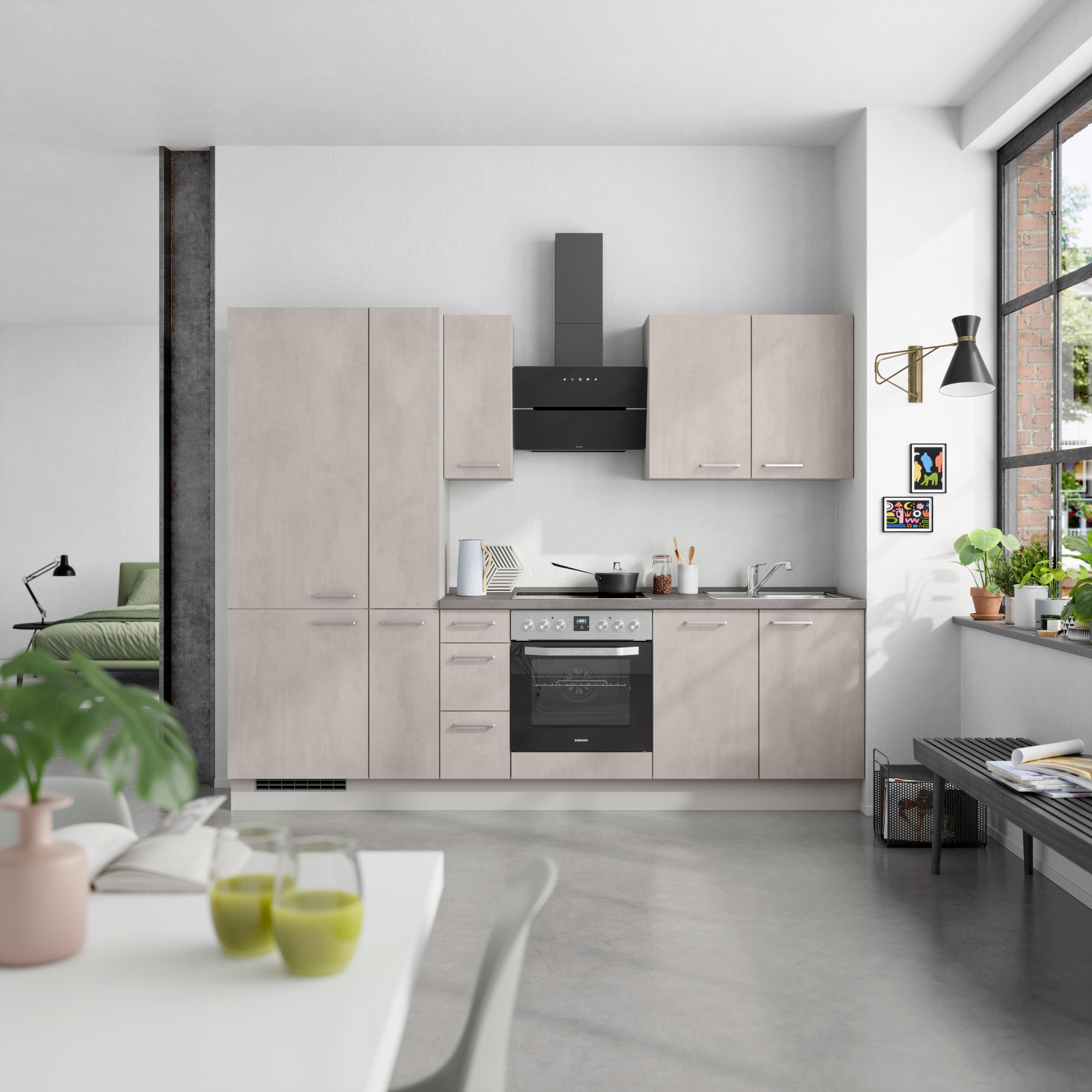 Küchenleerblock Riva High o. Geräte Grau - Schieferfarben/Edelstahlfarben, MODERN, Holzwerkstoff/Metall (270cm) - Nobilia
