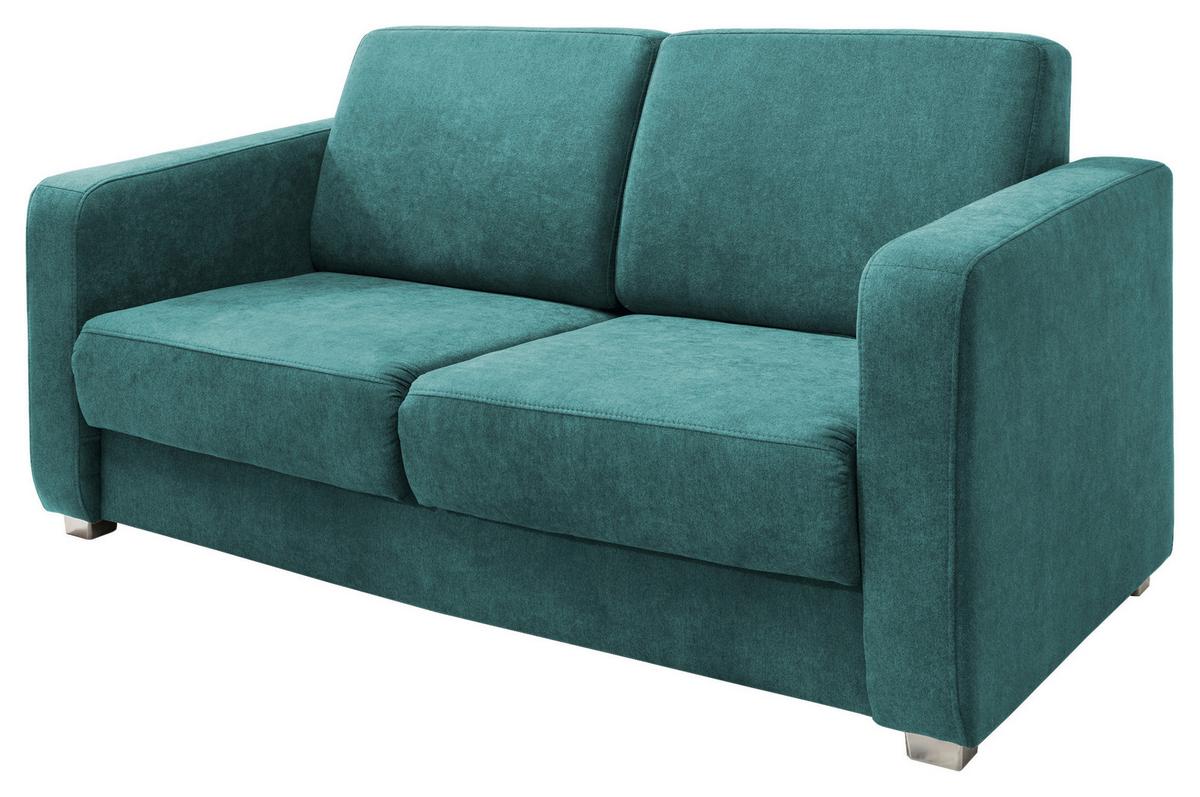 Schlafsofa Mia Petrol Mikrofaser - Chromfarben/Petrol, Design, Kunststoff/Textil (159/88/87cm) - Livetastic
