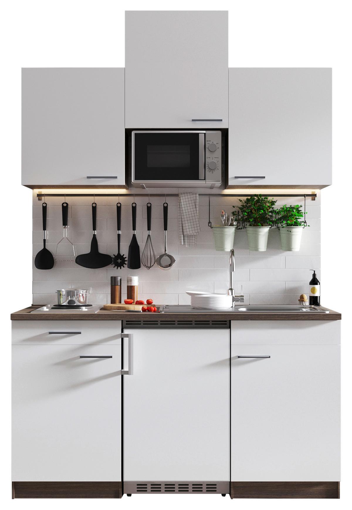 Miniküche Oliver mit Geräten ca. 150 cm Weiß - Eichefarben/Alufarben, Basics, Holzwerkstoff/Kunststoff (150cm) - Respekta