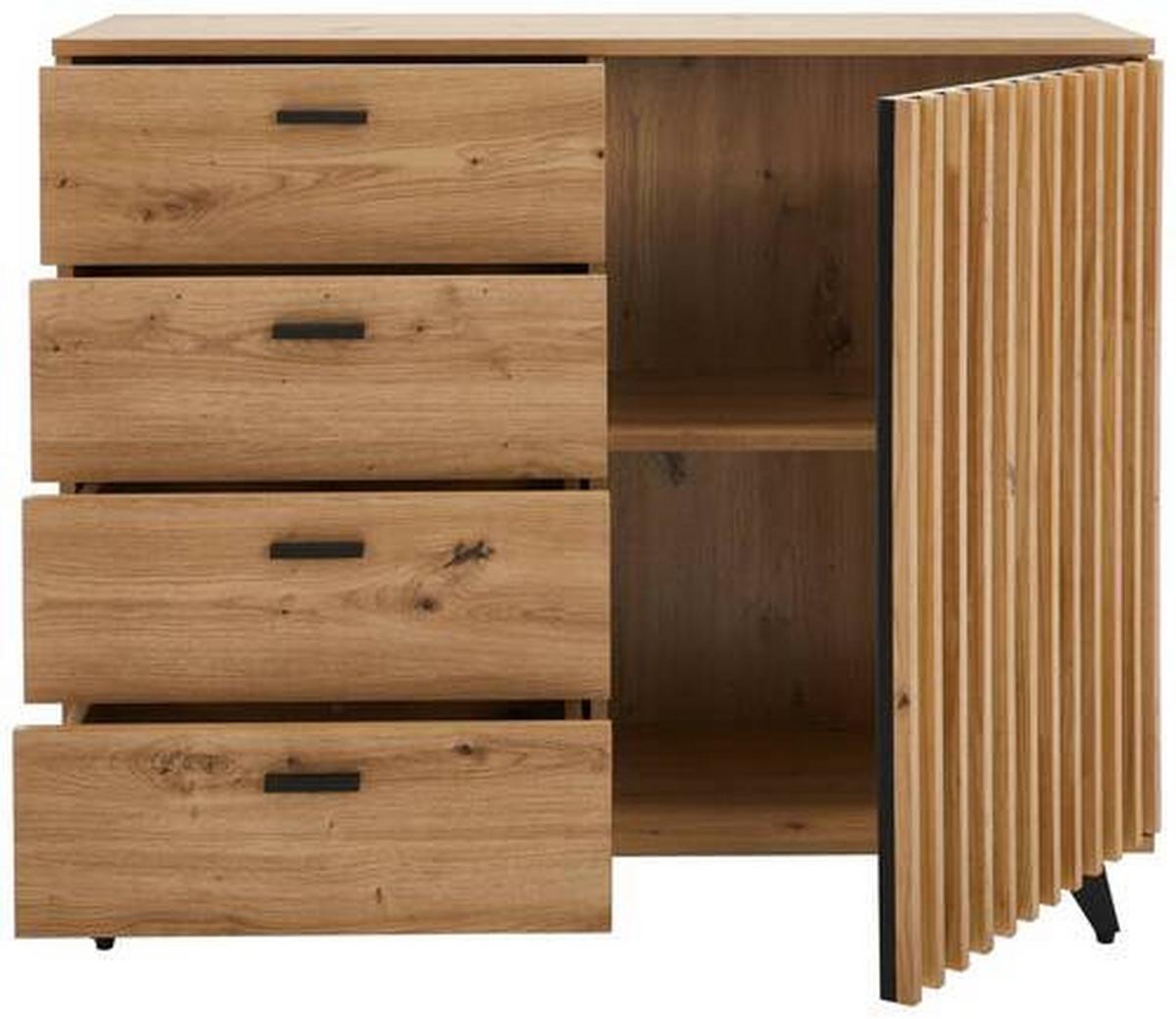 KOMODA SZEROKA THOMAS - kolor dębowy/czarny, Lifestyle, materiał drewnopochodny/metal (103/86/40cm) - MID.YOU