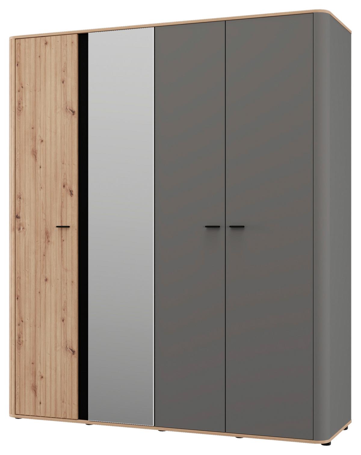 Ruhásszekrény Sinop - grafitszürke/fekete, Modern, faalapú anyag/üveg (179,5/210,5/56cm)