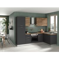 Eckküche Freia m. Geräte ca. 270x165cm Anthrazit - Walnussfarben/Alufarben, LIFESTYLE, Holzwerkstoff/Kunststoff (270/165cm) - MID.YOU