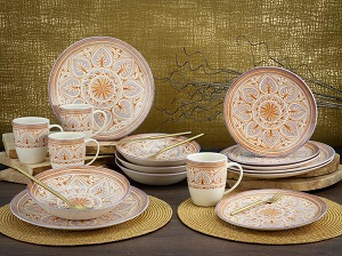 SERWIS OBIADOWO-ŚNIADANIOWY MAJOLIKA BLAU KOMBI - czerwony/niebieski, Trend, ceramika (43,5/26,5/40cm) - Creatable