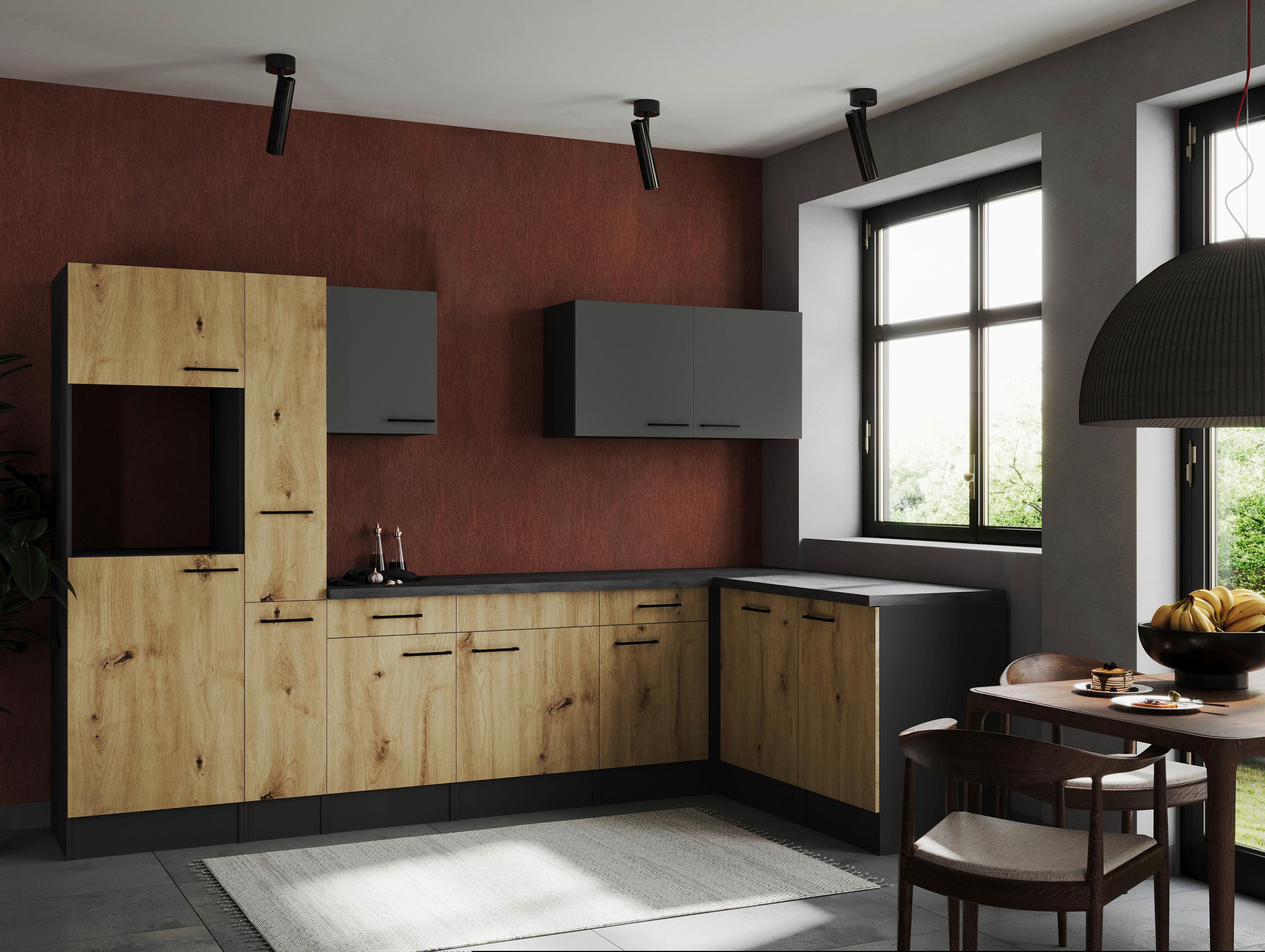 Kotna Kuhinja Brez Aparatov Oliver, 310x172cm - siva/črna, Design, kovina/leseni material (310/172cm) - Respekta