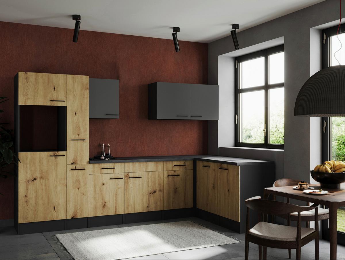 Kotna Kuhinja Brez Aparatov Oliver, 310x172cm - siva/črna, Design, kovina/leseni material (310/172cm) - Respekta