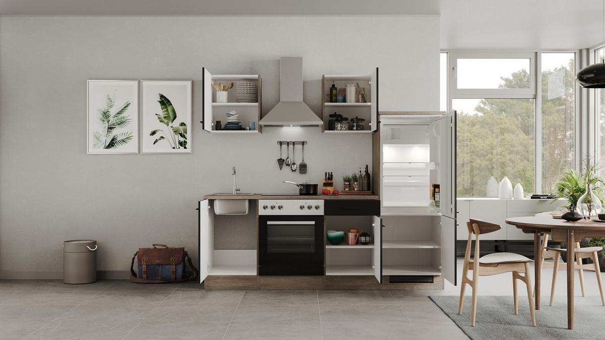 Kuhinjski Blok Capri, Črna, Hrast - črna/barve hrasta, Moderno, kovina/leseni material (220cm) - FlexWell