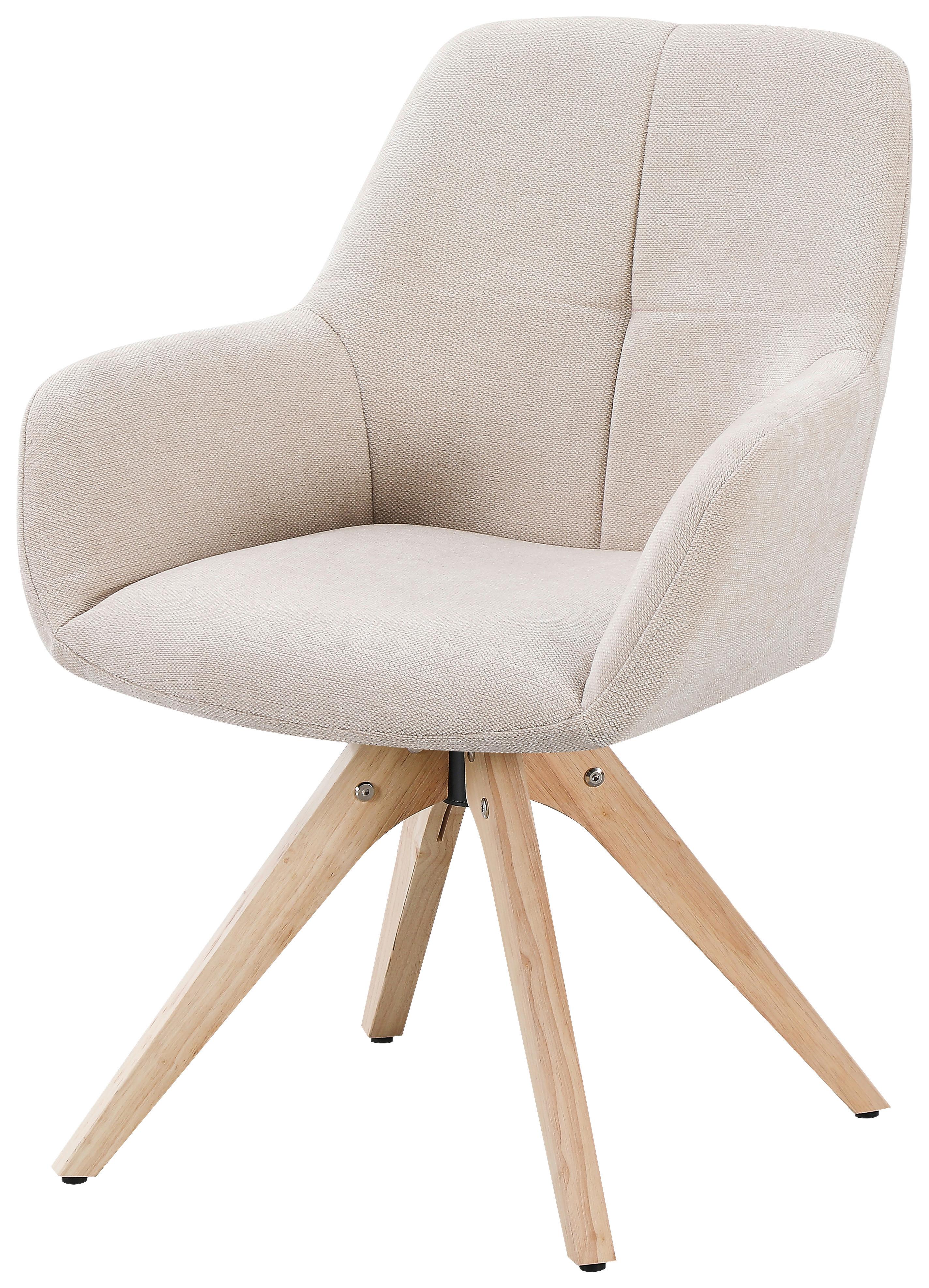 Naslanjač Woody, Bež, Vrtljiv - bež/naravne barve, Trend, tekstil/les (64/83/61cm)