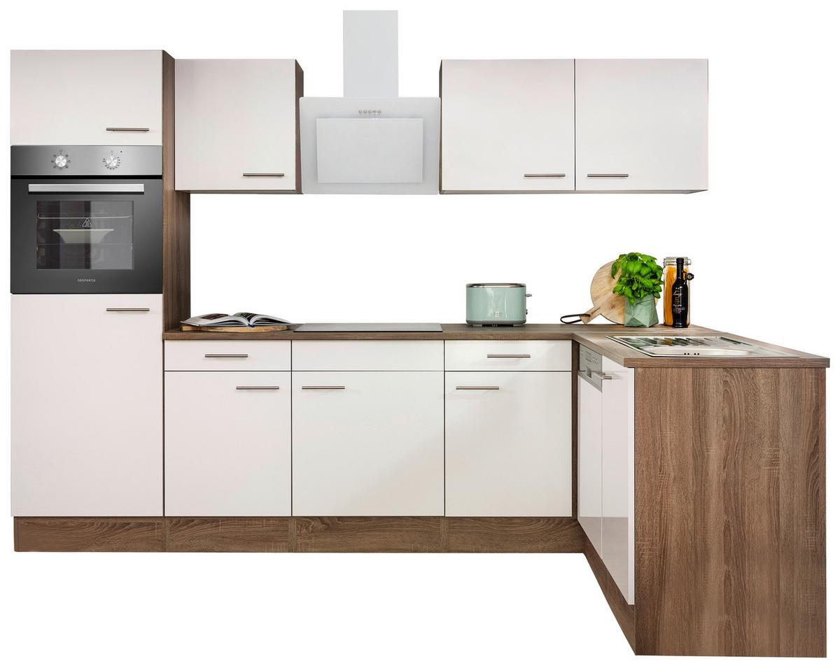 Eckküche Oliver mit Geräten ca. 280x172 cm Weiß - Eichefarben/Weiß, Basics, Holzwerkstoff/Metall (280/172cm) - Respekta