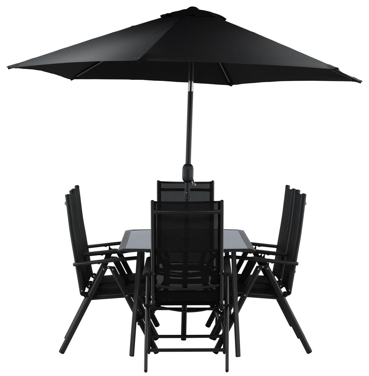 Gartentischgruppe Brekki Schwarz, pulverbeschichtet - Schwarz, KONVENTIONELL, Glas/Metall - Gardenson