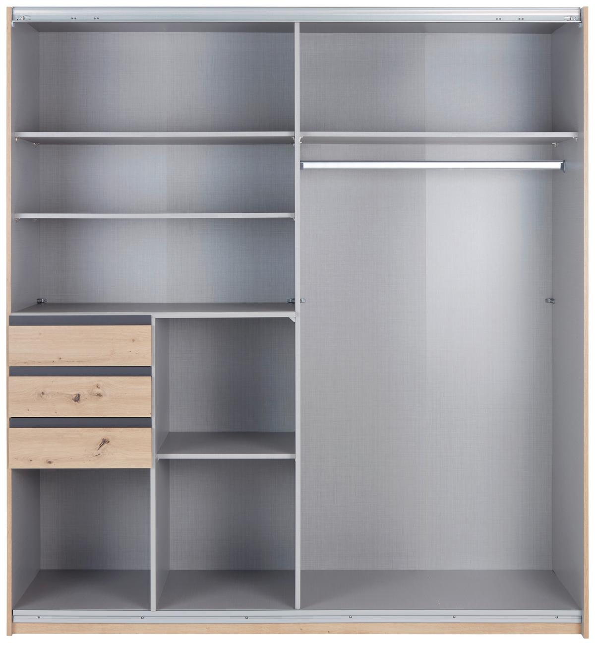 Ormar S Kliznim Vratima Oldenburg - siva/boje hrasta, Konvencionalno, drvni materijal/metal (180/198/64cm) - Modern Living